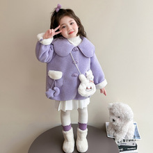 女童外套秋冬季2025新款儿童冬装韩系加绒中长款宝宝洋气毛呢大衣