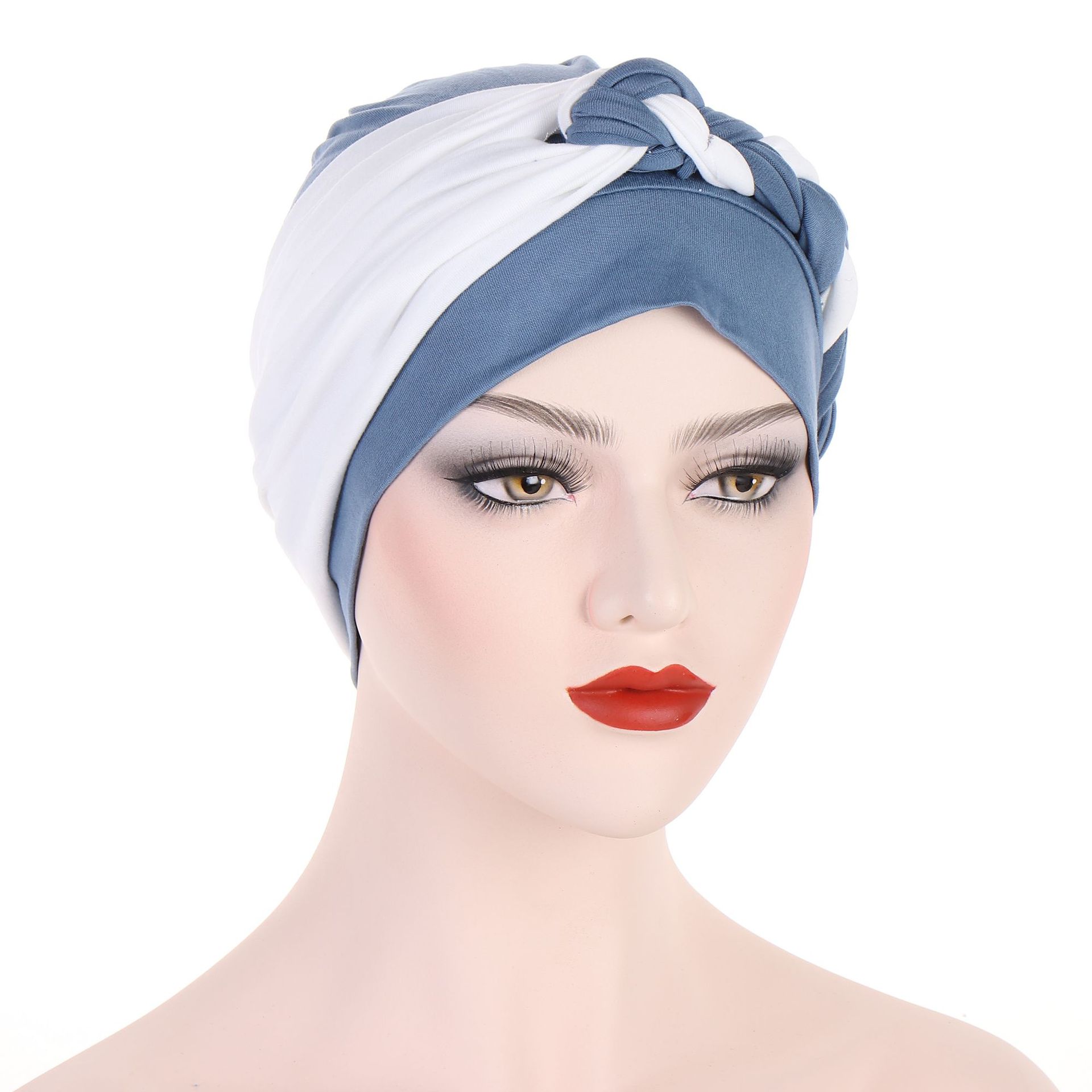 new color-blocked side braid soft turban cap Muslim chemotherapy cap cross-border pullover cap Baotou cap_voghion.com
