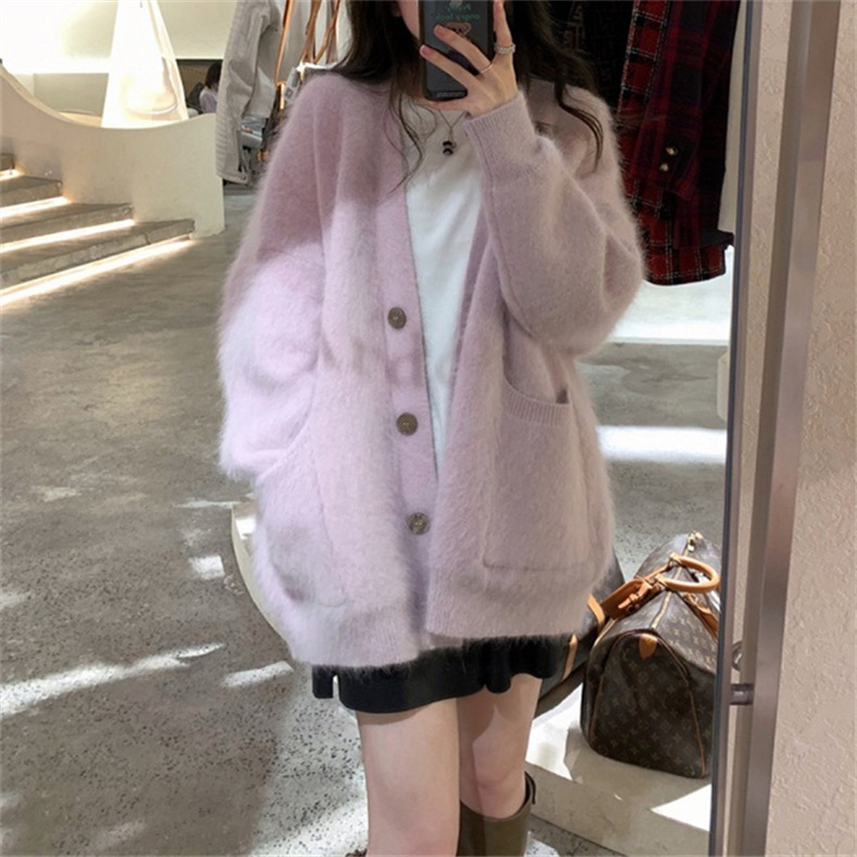 Imitation Mink Velvet Soft Waxy Sweater Jacket for Women Autumn and Winter New Style Gentle and Lazy Mid-Length Loose Sweater Cardigan for Women
