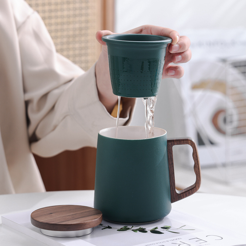 Filtro de taza de cerámica de té con taza de cápsula de té marcadores bolsas de regalo logotipo tallado