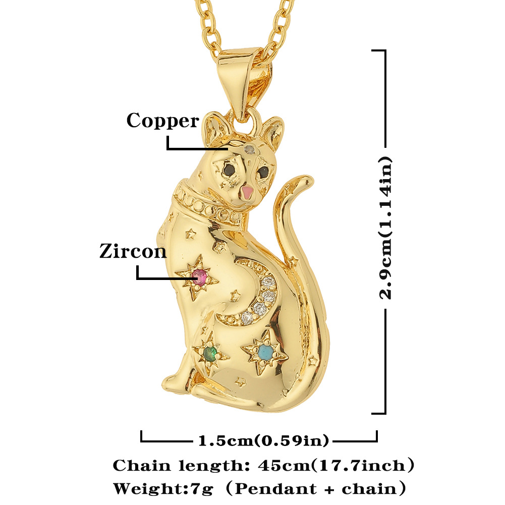 New Womenu0027s Jewelry Cute Cat Pendant Copper Plated Real Gold Necklace