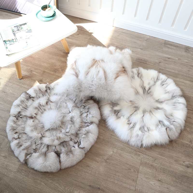 狐狸毛椅子垫圆形坐垫冬季毛绒汽车坐垫冬天保暖皮毛一体垫子真皮