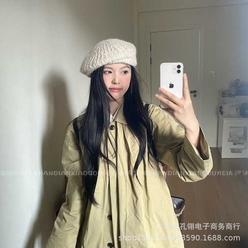 韩系时髦气质贝雷帽女秋冬保暖防寒显脸小针织帽百搭大头围画家帽|undefined