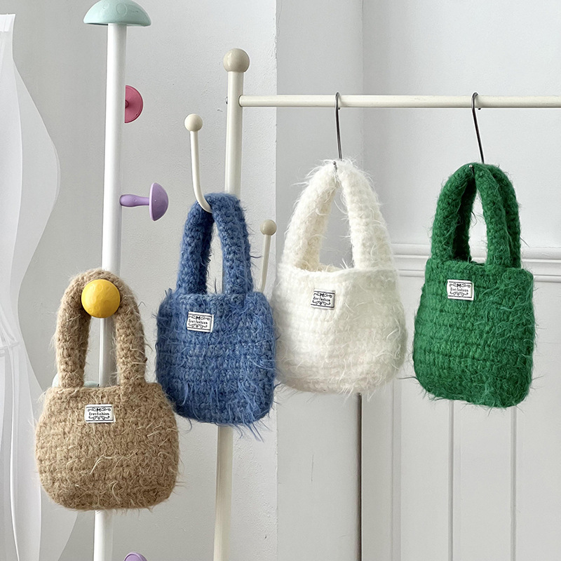 Bolsa de mano de damas otoño-invierno versátil retro suave lana hecha a mano tejida bolsa de muñeca bolsa de hombro