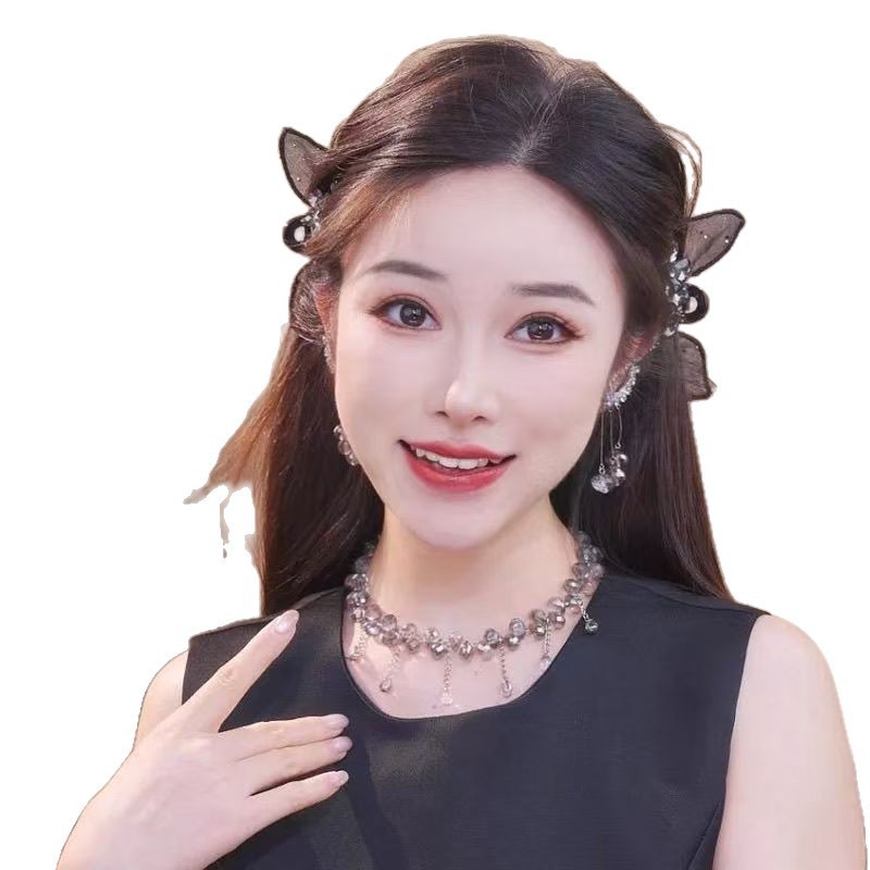 Qimin [ウサギ耳前髪クリップ] 夏新オリジナルデザイナースタイルチュールウサギ耳クリップヘアクリップ|undefined