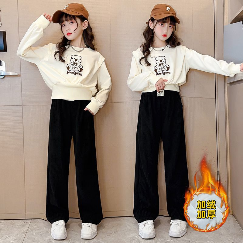 Traje de otoño para niñas 2024 nuevo estilo estilo occidental suéter casual niños grandes primavera y otoño moda de dos piezas para niños