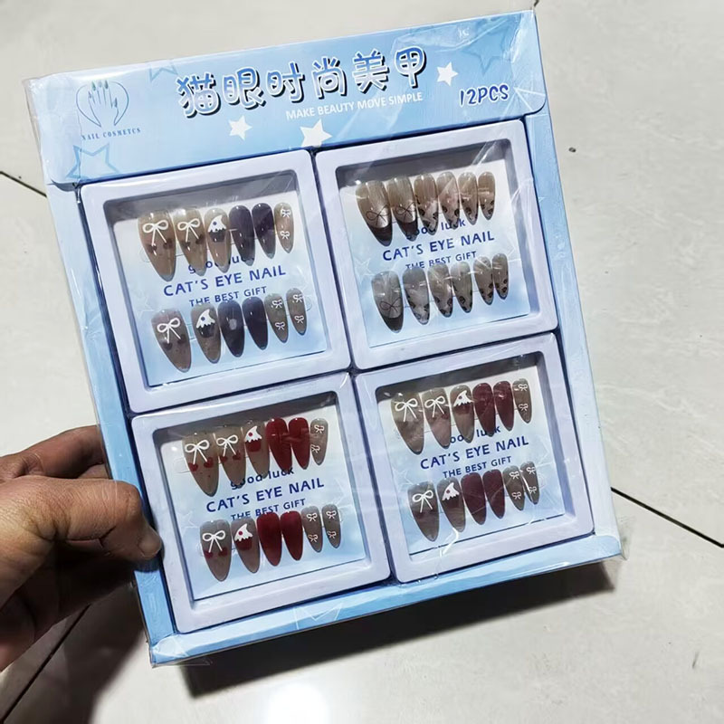 Nuevo desgaste de la serie de mariposa de uñas etiquetas de uñas niñas caja de almacenamiento transparente etiquetas de uñas falsas niñas etiquetas de uñas cortas