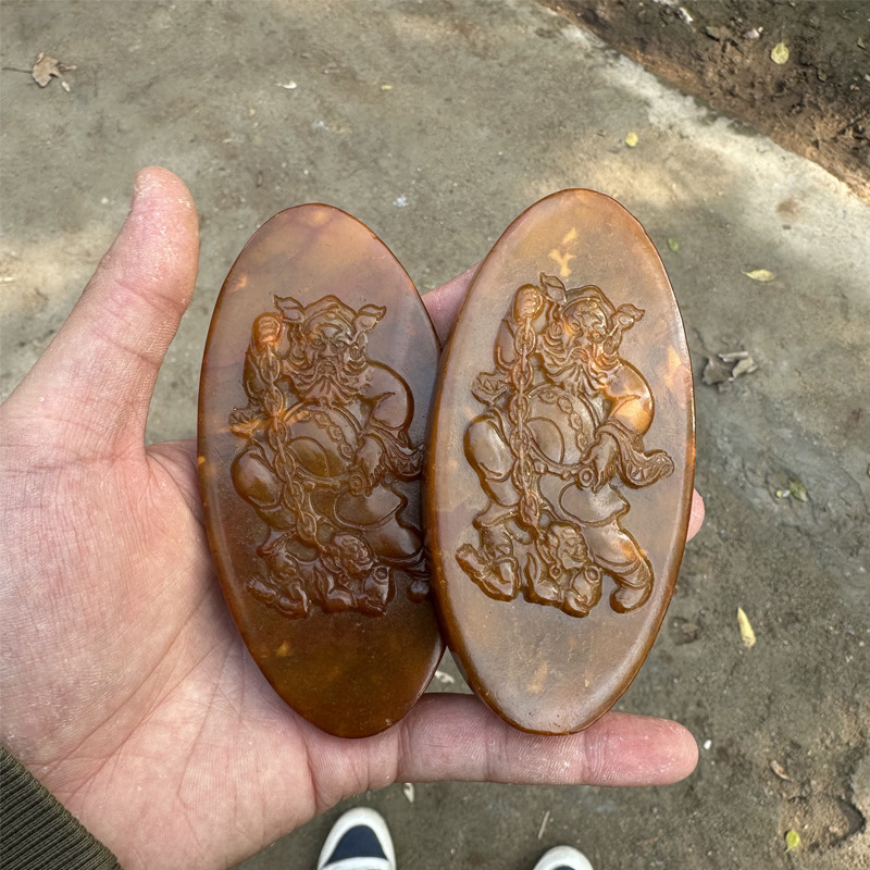 厂家批发仿古做旧古玩收藏岫玉高古玉钟馗抓鬼降妖除魔牌直播间货