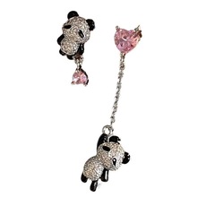 新款时尚耳环精致爱心粉锆石动物不对称熊猫画油清新可爱耳饰品