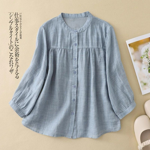 Ethnic-style artistic retro cotton linen seven-quarter sleeve women's spring and summer loose slimming casual cotton linen cardigan top