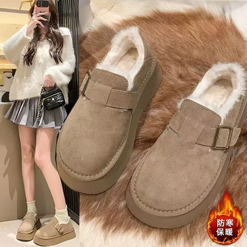 Теплые ботинки Birkenstock на толстой подошве с пряжкой и флисовой подкладкой, зимние ботинки с низким вырезом, новые зимние водонепроницаемые короткие ботинки 2025 года, нескользящая хлопковая обувь