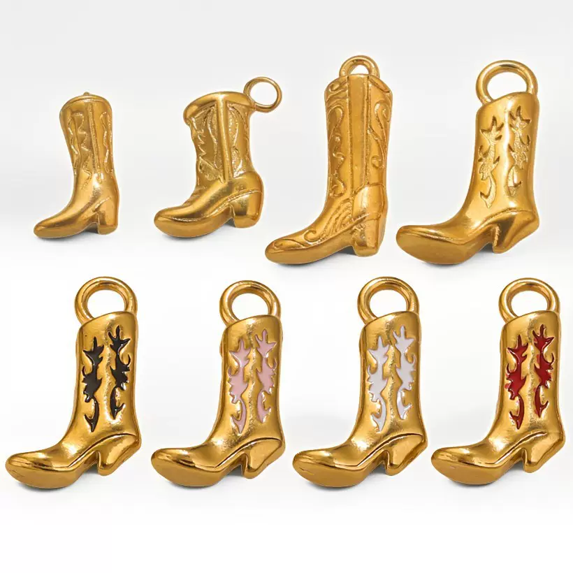 不锈钢靴子挂件鞋子吊坠滴油镀18K金DIY手链项链包包挂饰吊坠批发