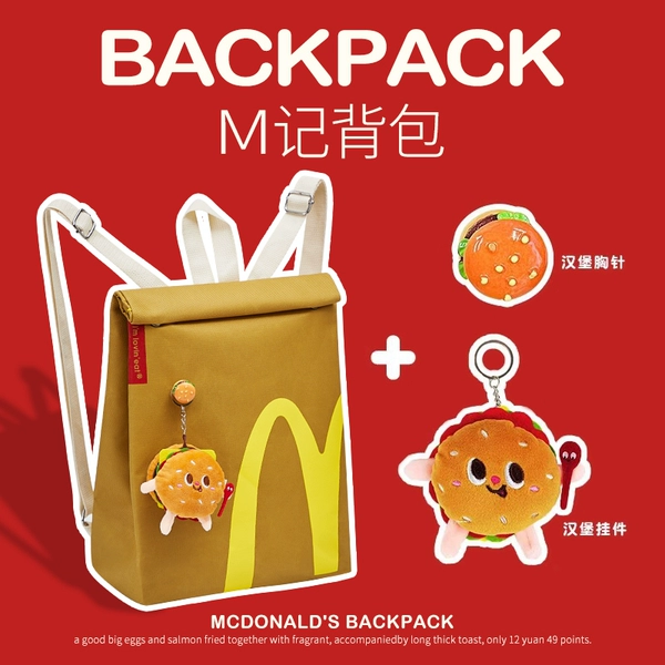 Backpack, pendant, brooch, postcard, worn on the shoulder