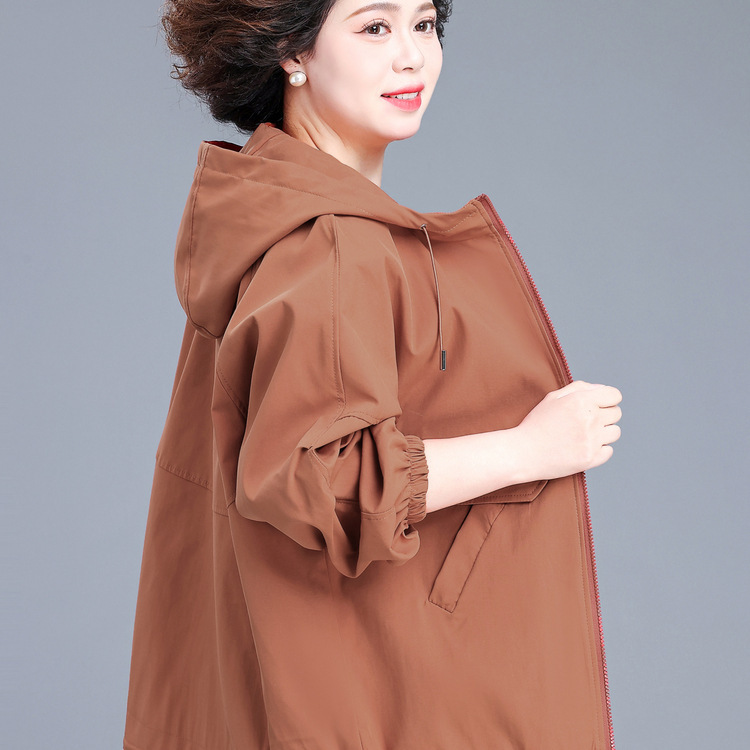 女式休闲防风夹克开衫纯色外套大码中老年女装2025新款春季妈妈装|undefined