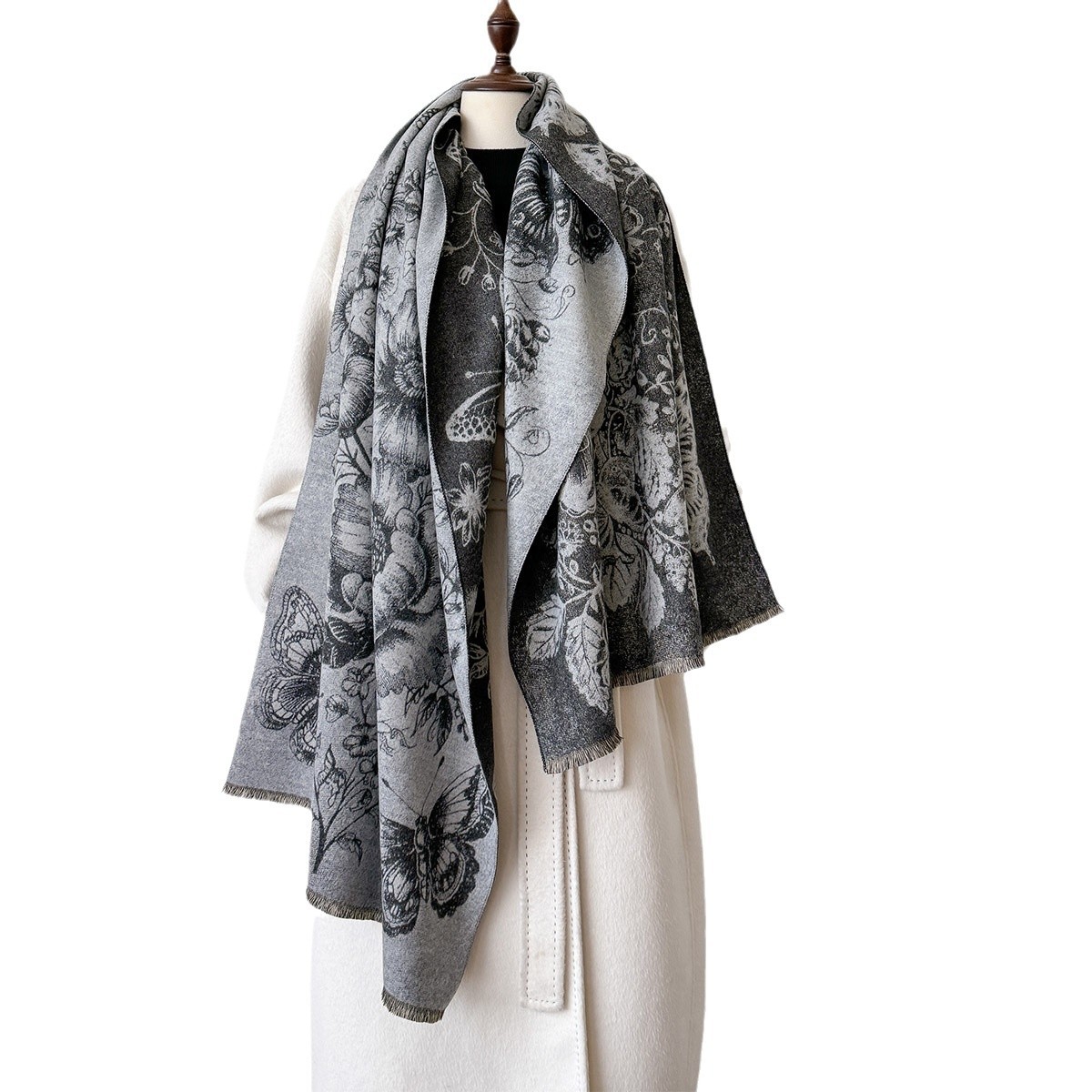 Art retro peonía estilo de mariposa impresión de nuevo estilo de imitación de cashmere doble cara chal elegante bufandas cálidas versátiles