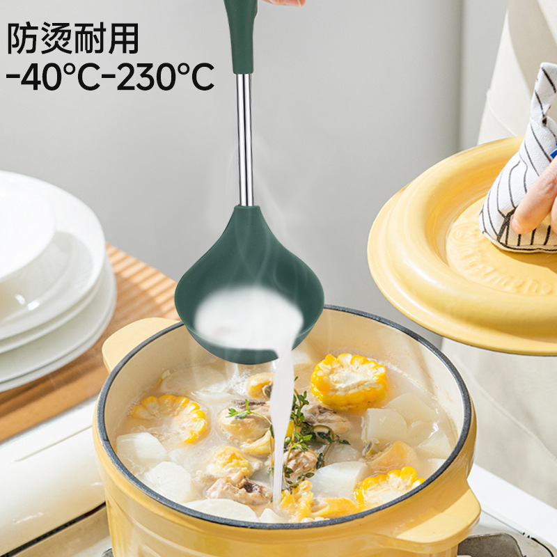 国境を越えた木の柄をカスタマイズしたシリカゲル調理器具セット三点セットの耐高温炒め料理シャベルを入れたスプーンの日用料理卸売り|undefined