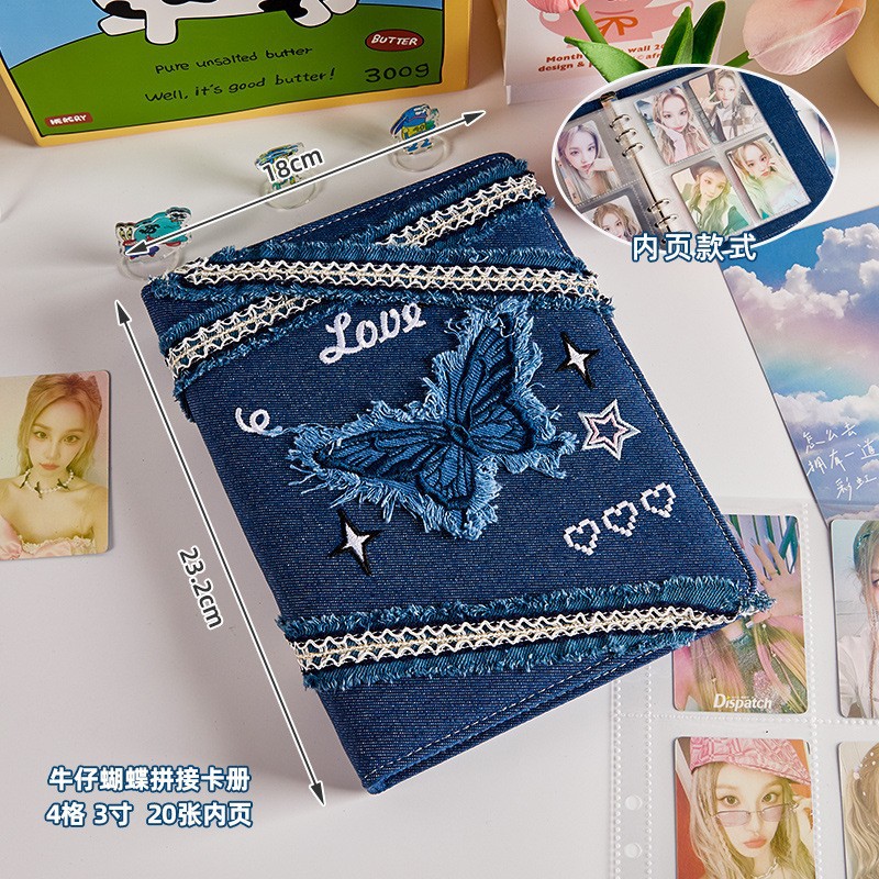 Denim tarjeta libro y2g álbum de hojas sueltas estilo retro aidou estrella persiguiendo pequeña tarjeta de almacenamiento libro estrella compañero de clase A5 cuatro cuadrícula