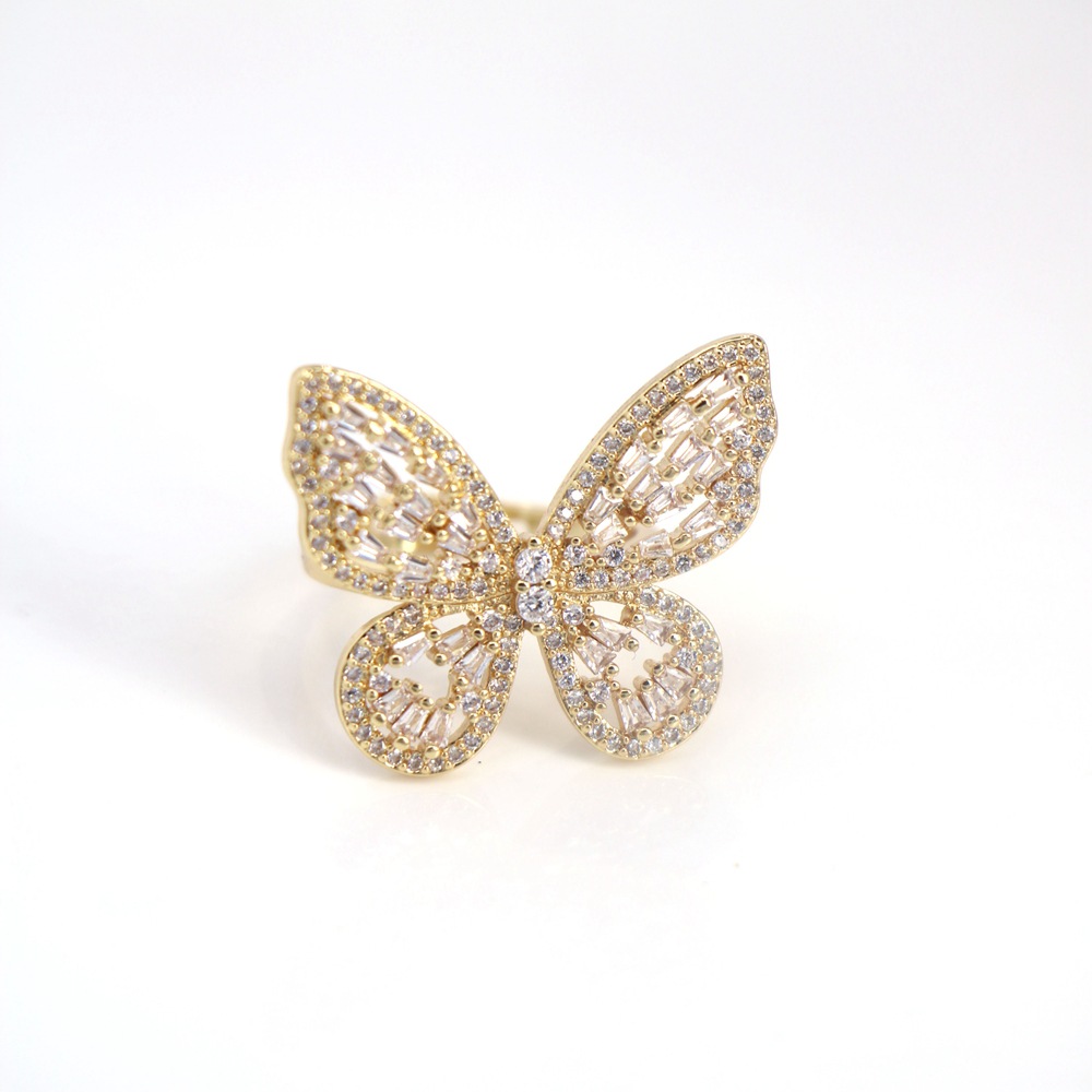 Neue Art und Weise goldener 18K Schmetterlingszirkonring weiblicher luxuriser voller Diamantschmucksachenpicture1