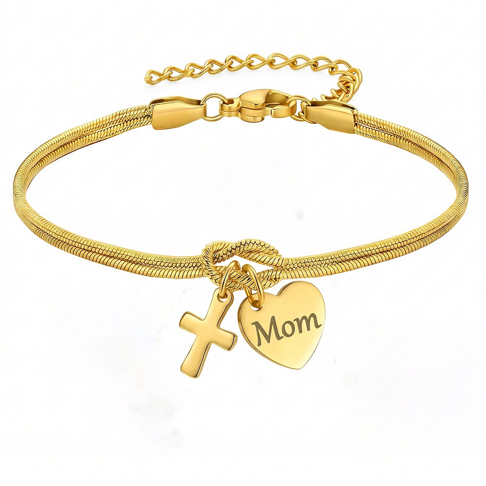 European And American Cross-Border Concentric Knot Snake Bone Bracelet Stainless Steel Mom Heart Cross Pendant Jewelry_voghion.com