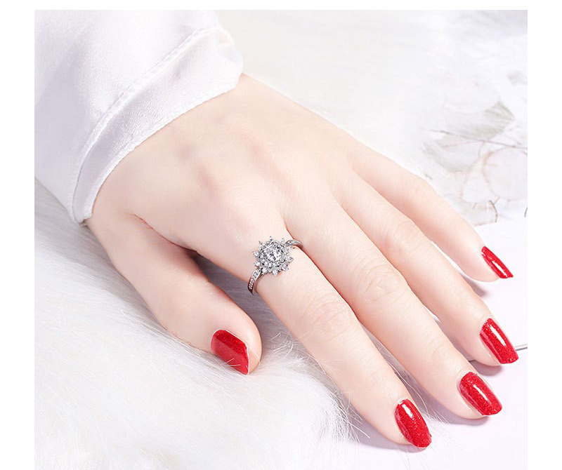 1 Piece Quantity Daily Occasion Copper Material Simple Style Snowflake Copper Inlay Rhinestones Rings