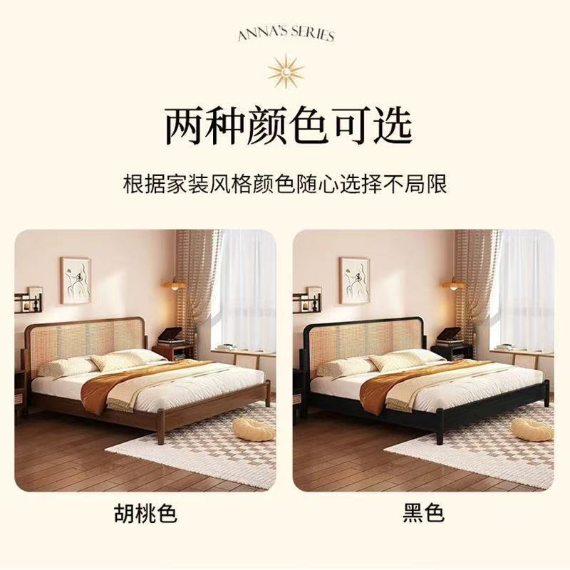 中世スタイル籐無垢材ベッド 1.8m ダブルベッド 1.5 メートル小さなアパートシンプルな和風 B&B わびさびレトロベッド|undefined