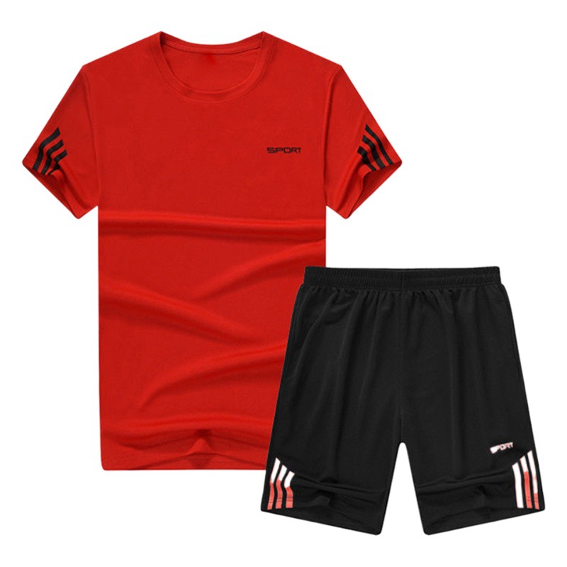 Traje casual de pantalones cortos y camiseta de manga corta para hombre, traje deportivo de verano para estudiantes, moderno, holgado, transpirable y de secado rápido para hombre