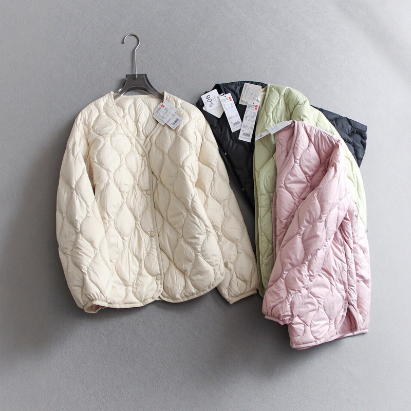 Export Japanese-Style 90% White Duck down Lightweight down Jacket New Model Warm V-Neck down Inner Layer Long-Sleeve down Jacket Coat