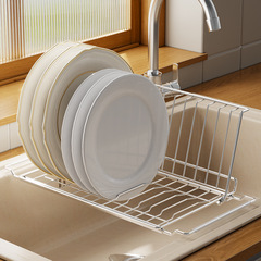 Minimalist stainless steel cross-border kitchen foldable extendable sink shelf dish drying rack home bowl and plate storage rack