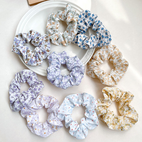 Japanese and Korean floral hair rope large intestine hair ring retro rubber band head rope Korean version simple hair accessories pig intestine hair band wholesale