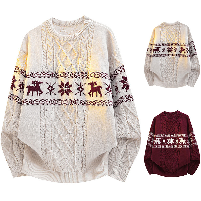 Fair Isle Jacquard Christmas Elk Knitwear Men's Lazy High-End Foreign Trade Knitwear Foreign Trade Cross-Border Wholesale