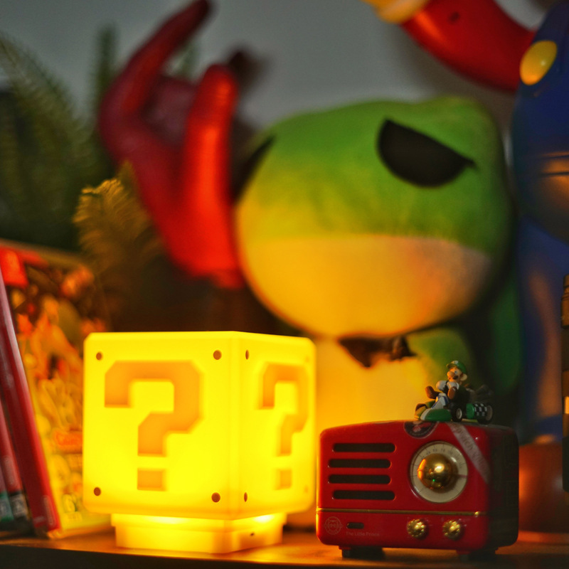 Christmas Mario Question Mark Block Charging Night Light with Sound Effects and Pressable Light for Anime Decoration