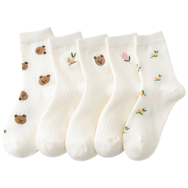 Demi-season Japanese cute white design knee socks