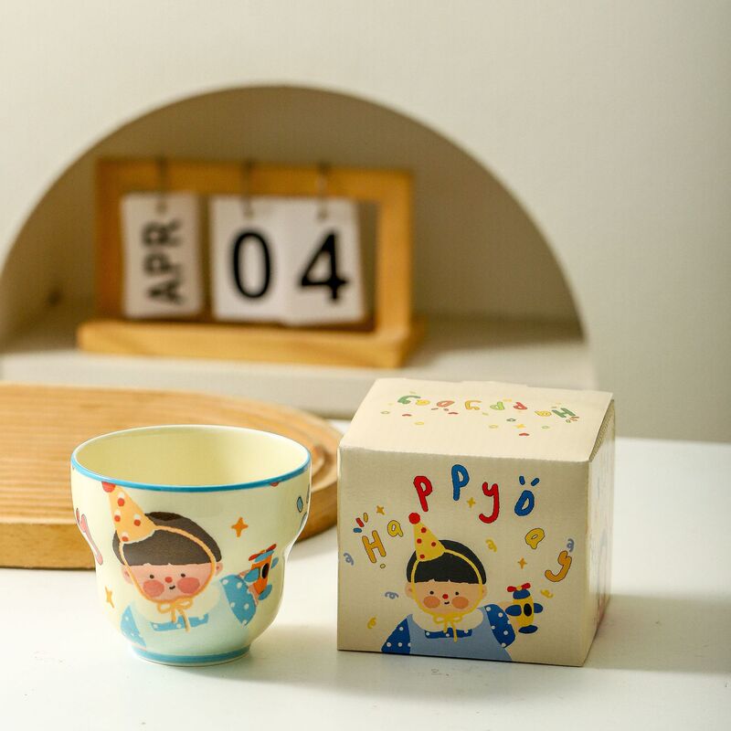Small gift cup set in a gift box, cute boy cartoon water cup, ceramic mug with underglaze color, coffee cup Small gift cup set in a gift box, cute boy cartoon water cup, ceramic mug with underglaze color, coffee cup