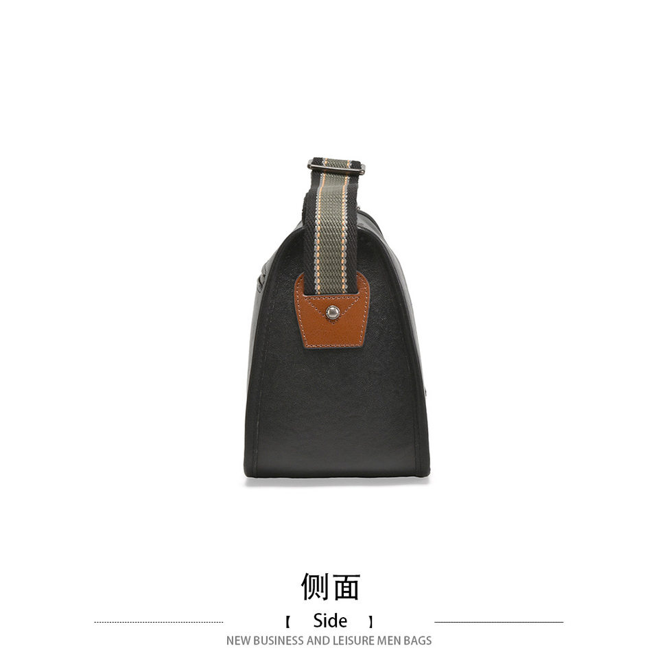 Túi đeo chéo nam da bò kiểu retro 29×11×17 cm — Màu đen da thực vật, Da cầm tay màu đen chi tiết 34