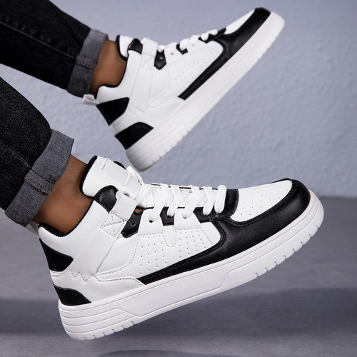 Korean trend couples 'platform skate shoes with soft soles and comfortable sports single-layer shoes with lace, fashionable outdoor casual shoes for men and women