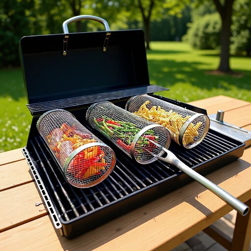 Comercio exterior transfronterizo de Amazon nuevo al aire libre de acero inoxidable barbacoa jaula barbacoa cilindro tubo de red en stock al por mayor