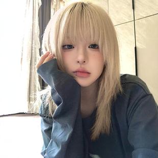 Wig Women's Light Platinum New Style Clavicle Hair Y2K Internet Red Asian Culture Qi Bangs High Level Short Straight Hair Full Head Cover