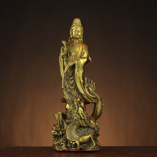 Brass Guanyin Bodhisattva Royal Dragon Guanyin Buddha statue home worship statue decoration stand Dragon Guanyin