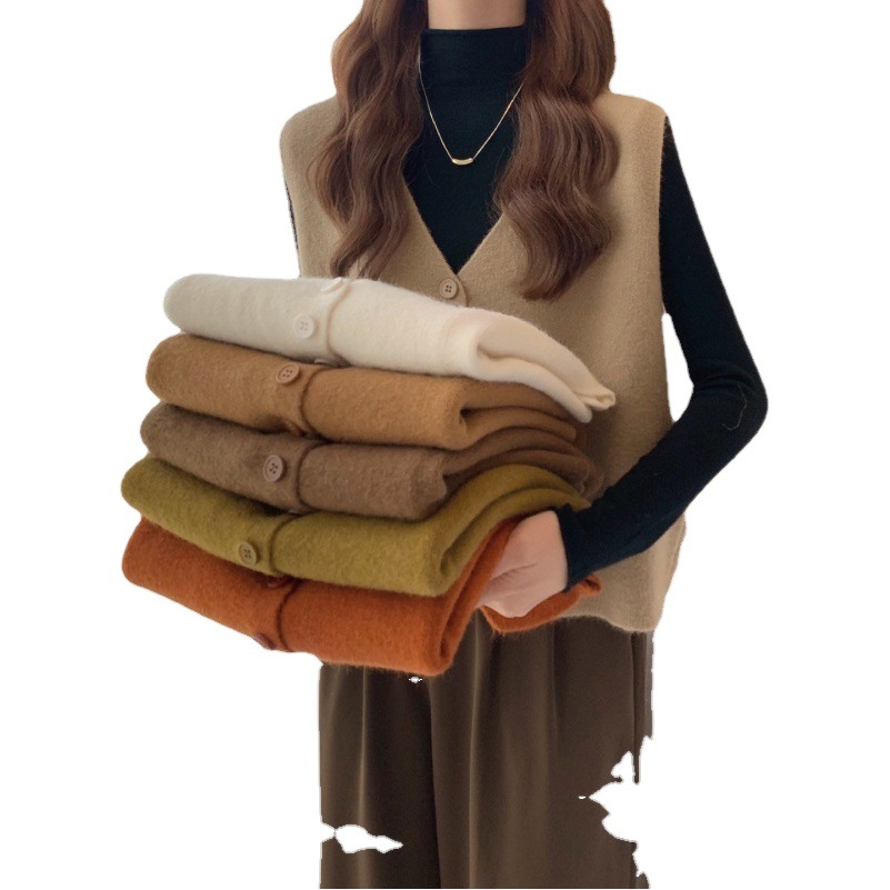 A principios de primavera y otoño 2024 nuevas mujeres con cuello en V suéter de punto chaleco apilado pequeño chaleco superior