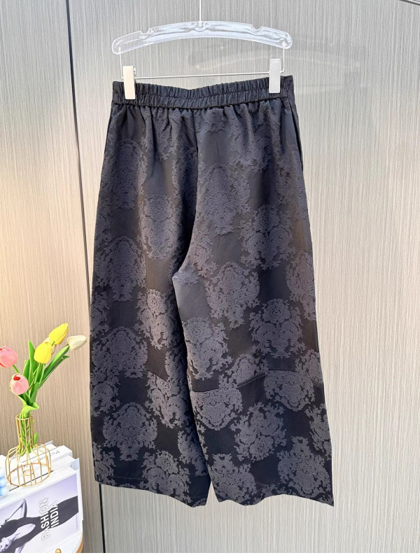 新中式浮雕提花休闲九分裤女2025秋季新款高腰宽松显瘦哈伦阔腿裤|undefined