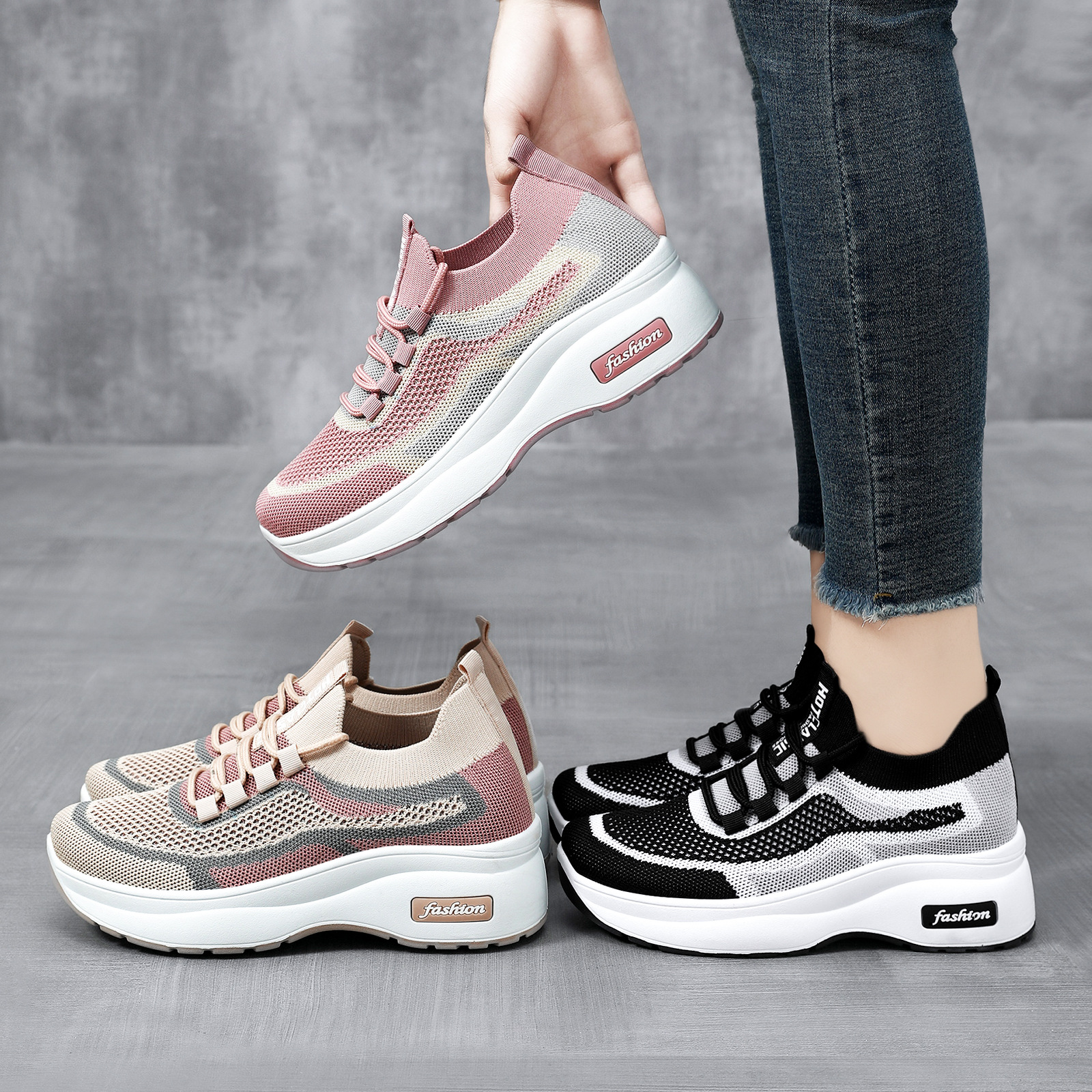 Zapatos de mujer 2026 de verano con suela gruesa, estilo casual, para comercio exterior al por mayor, zapatos que aumentan la altura, transpirables, cómodos, para mamá. image 5