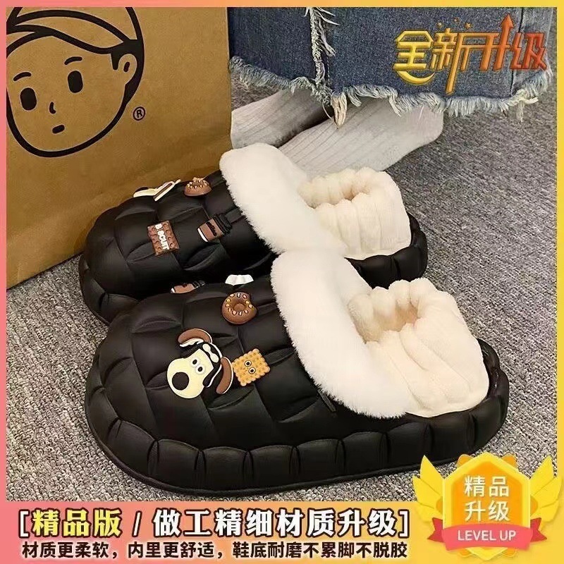 一脚蹬棉鞋加绒女士冬款保暖全包棉拖鞋可爱卡通DIY拆卸防水毛|undefined