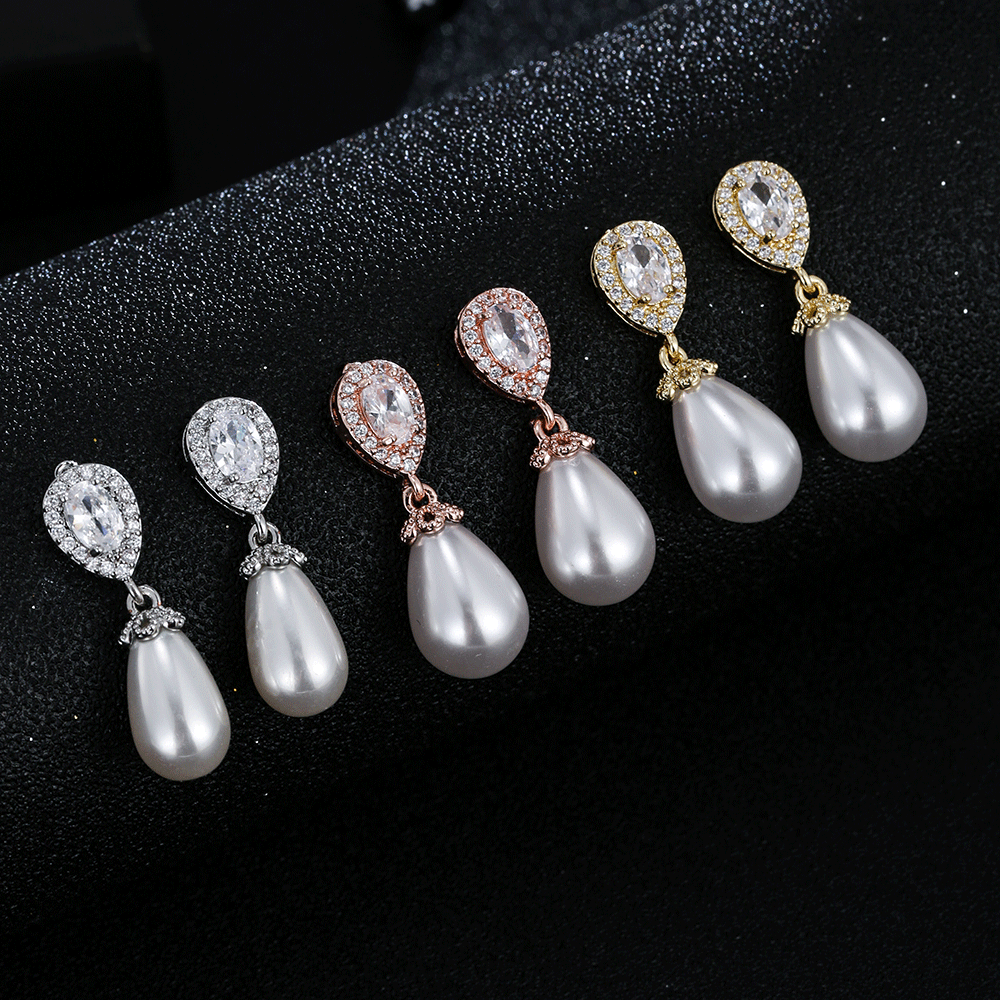 Boucles d'oreilles tendance en forme de goutte d'eau, perles et zircon, accessoires pour femme. Bijou idéal pour une robe de mariée ou une tenue de soirée._voghion.com