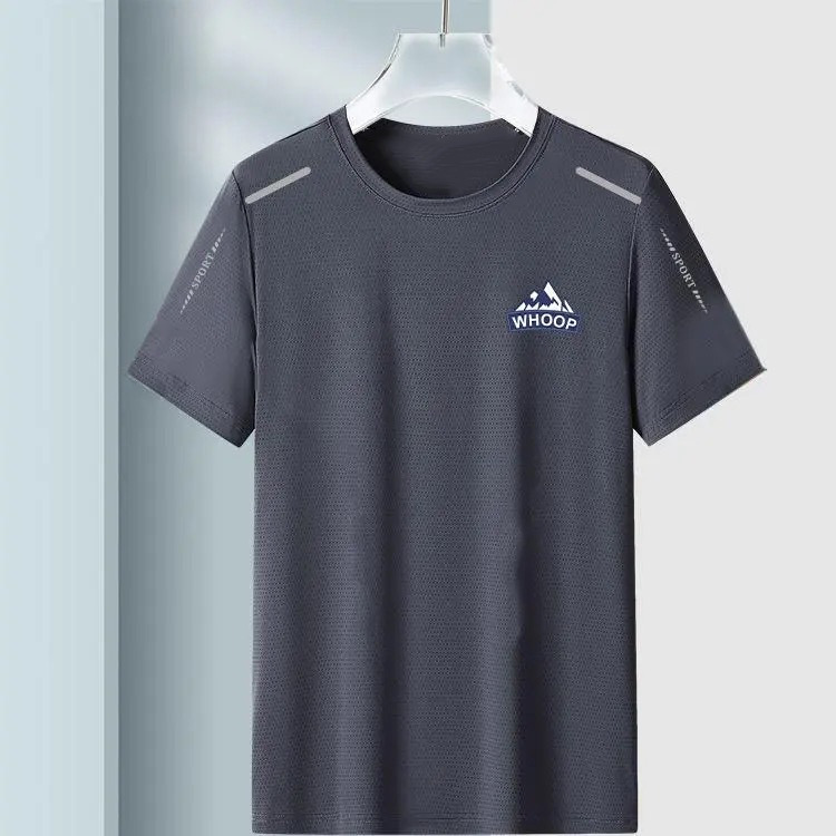 Verano nuevo estilo de moda de hielo camiseta de mangas cortas hombre deporte de mangas cortas malla transpirable tendencia versátil ropa superior