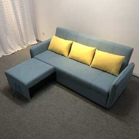 北欧布艺沙发简约公寓客厅三人位两用可折叠小贵妃浅蓝色沙发床
