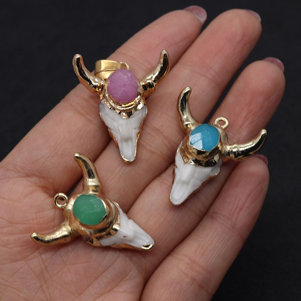 6g Weight Pendant Jewelry Making Type 1 Piece Resin Natural Stone Tree Cattle Bull Head Pendant Pendants Jewelry Accessories