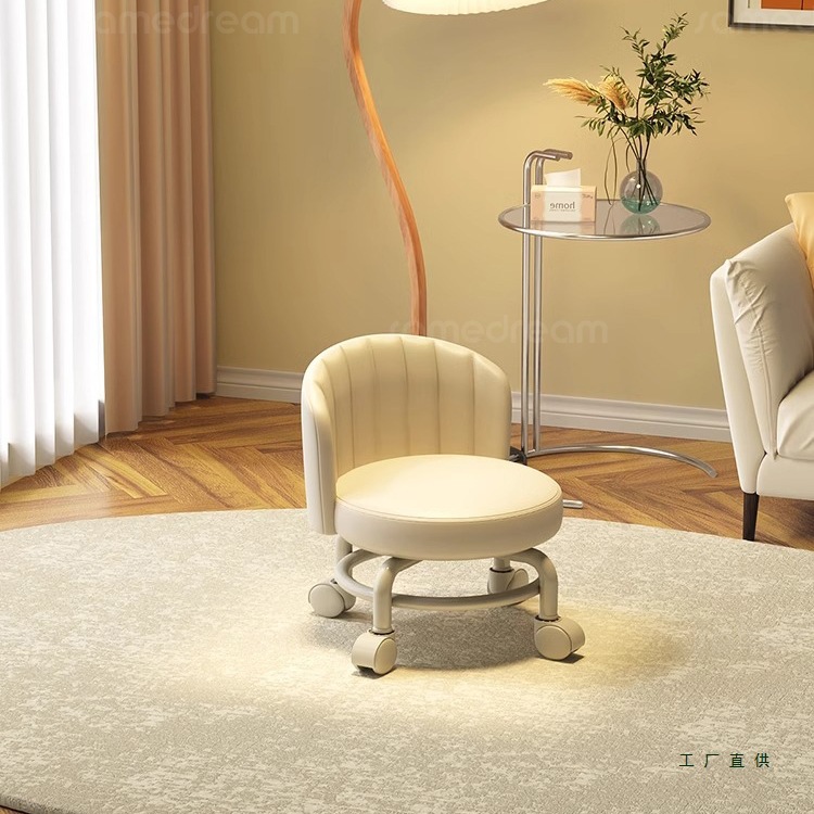 Swivel Wheel Household Stool with Wheels, Low Stool, Child Care Tool, Children's Stool with Wheels, Lazy Round Stool, Chair with Backrest