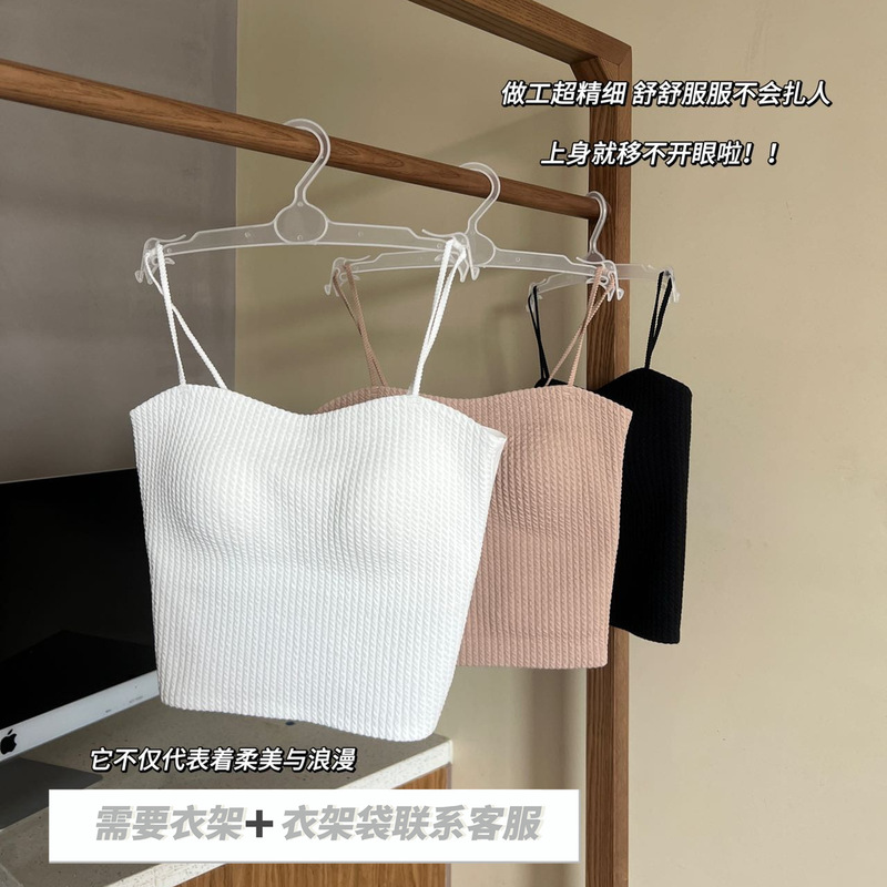 Bubble Camisole French Retro Ice Silk No Mark Inner Wearing Beauty Back Sexy Belt Chest Pad Outer Wearing Top 172