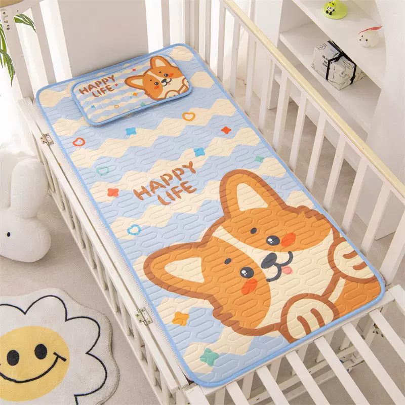 宠物柯基儿童卡通乳胶凉席宝宝幼儿园可机洗宠物柯基卡通凉席批发