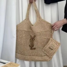 2025夏季新款镂空草编包大容量拉菲草手提通勤包百搭简约单肩女包